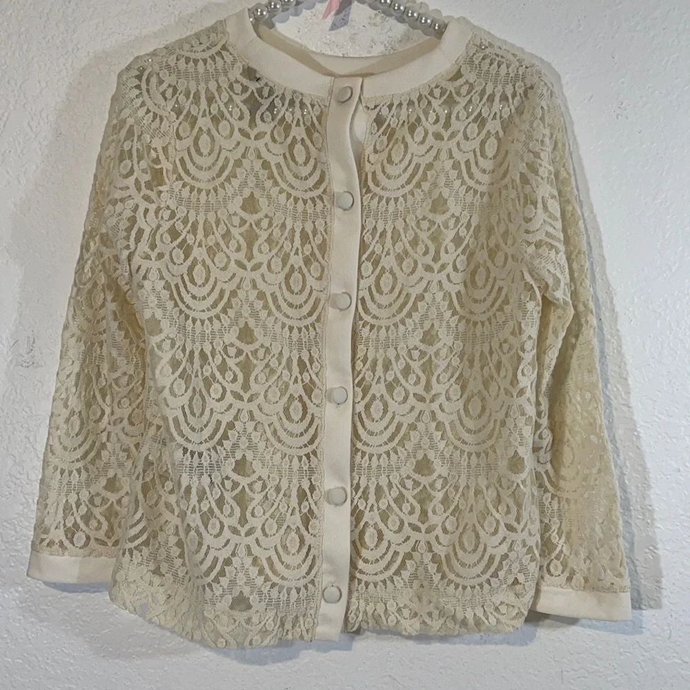 Banana Republic Cream Lace Blouse Petite Medium
